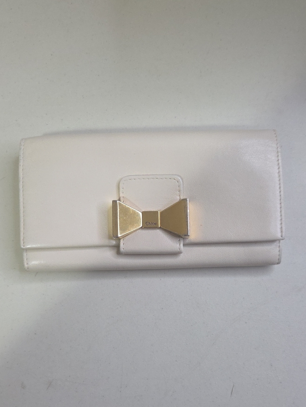 Chloe Cream Leather Bow-Accent Clutch Wallet